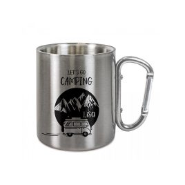 Metalna šalica, siva sa srebrnim karabinerom